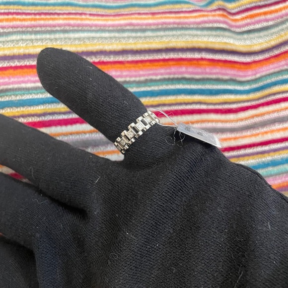 Moissanite And Sterling Silver Presidential or Watchband Style Band Ring | Sz 7 - Picture 7 of 10